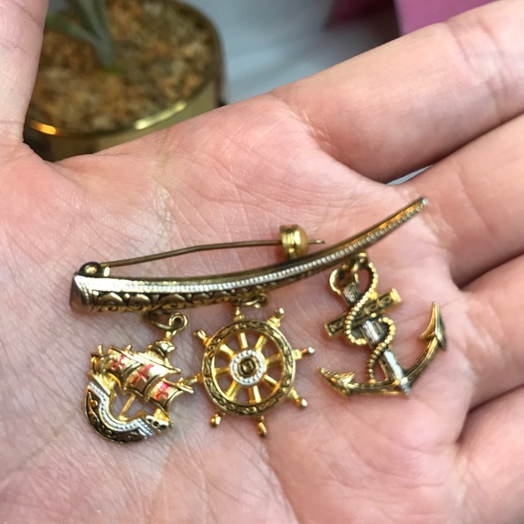 Nautical Brooch with Three Charms - Picture 3 of 3